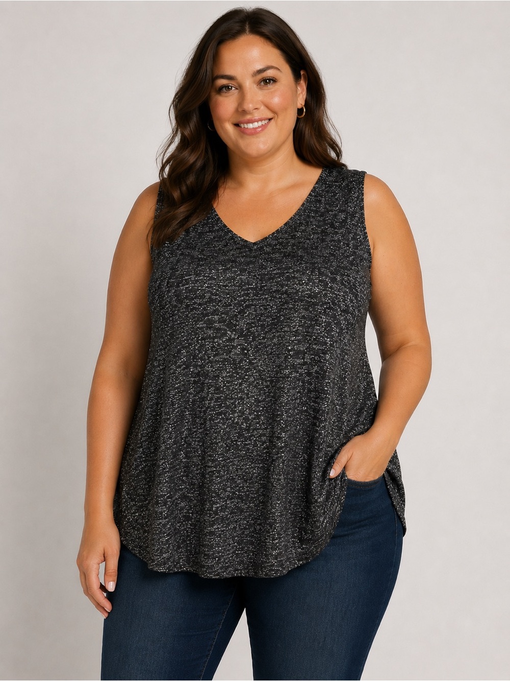 Lane Bryant Charcoal Black Silver 
 V-Neck Sleeveless Top Sz 18/20 Work‎ Evening